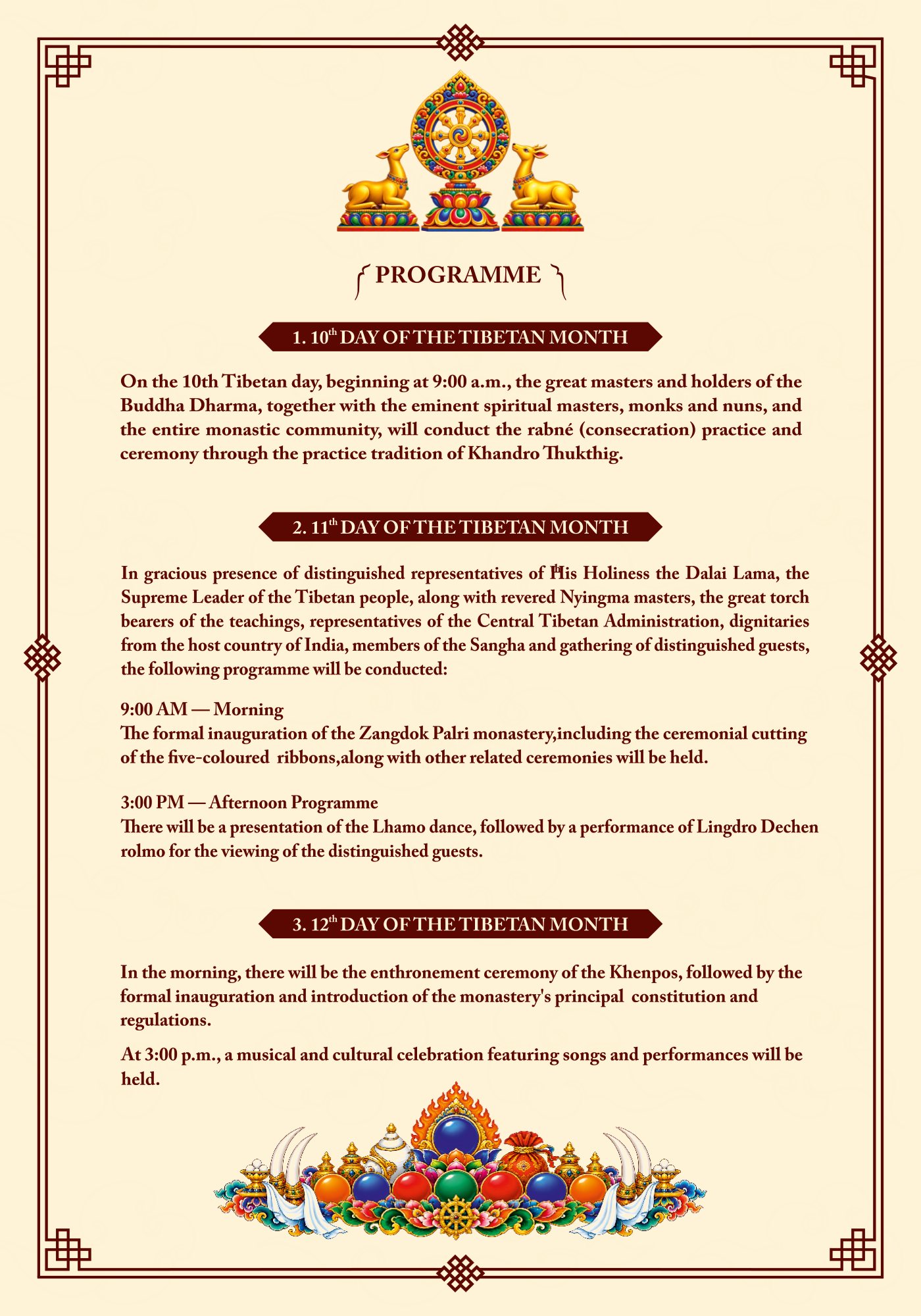 Programme in English, days 10 to 12 of the Tibetan month